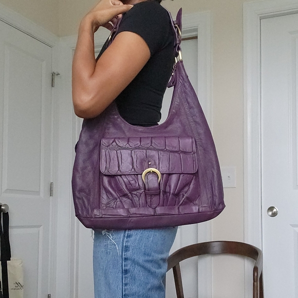 Michael Rome Purple Leather Hand Bag Purse Y2K - Picture 9 of 10